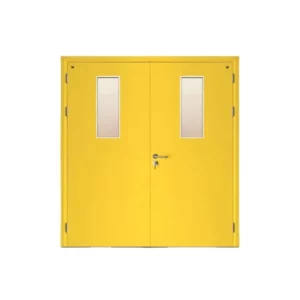 Fire-door-SFFECO-Cold-rolled-steel-with-a-rectangular-glass-window-Model-SF-DD-Double-Door-leaf-size-1900-×-1950-mm-Color-Yellow