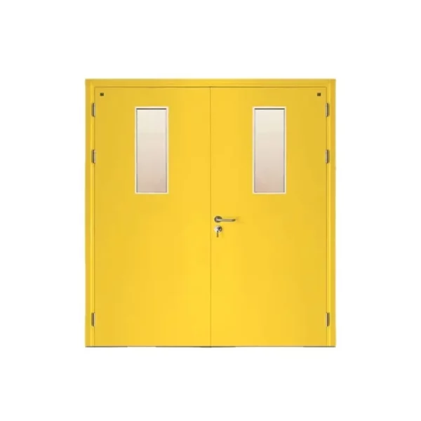 Fire-door-SFFECO-Cold-rolled-steel-with-a-rectangular-glass-window-Model-SF-DD-Double-Door-leaf-size-1900-×-1950-mm-Color-Yellow