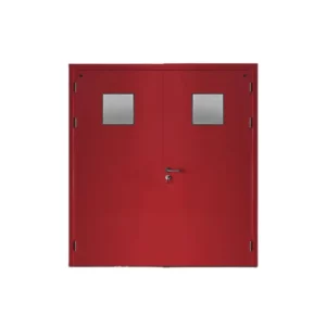 Fire-door-SFFECO-Cold-rolled-steel-with-square-glass-window-Model-SF-DD-Double-Door-leaf-size-1900×1950-mm-Color-Red