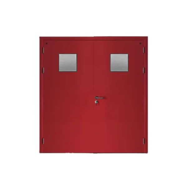 Fire-door-SFFECO-Cold-rolled-steel-with-square-glass-window-Model-SF-DD-Double-Door-leaf-size-1900×1950-mm-Color-Red